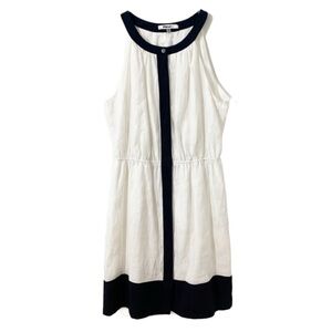 DKNYC Linen Sleeveless Button Front Dress Pockets Elastic Waist Fully Lined 🟦⬜️